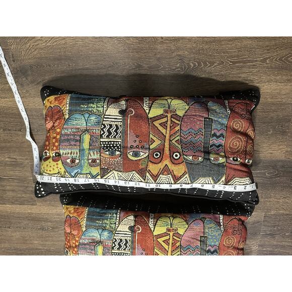 2 Laurel Burch Cat Faces Pillow Tapestry Multi Colored Lumbar Rectangular 23x12 - Picture 2 of 6